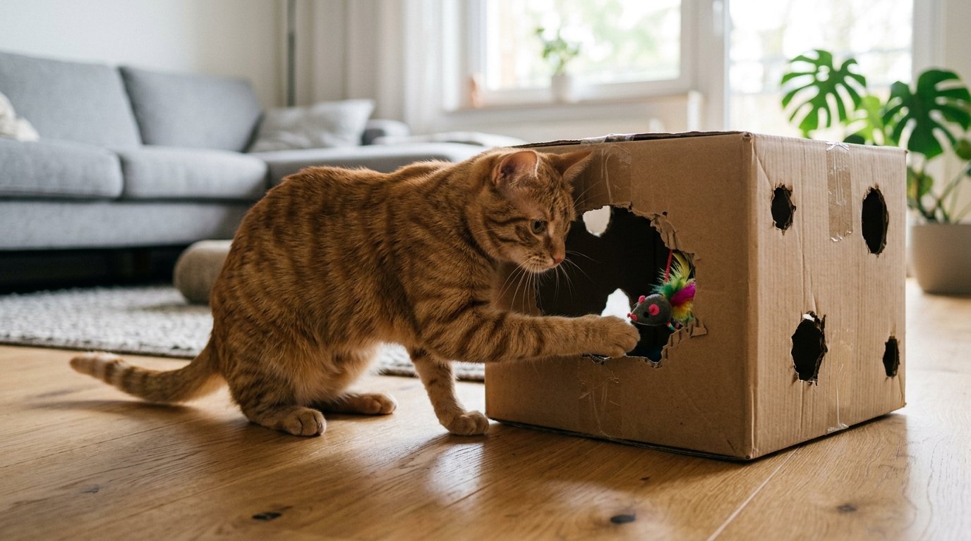 Ideias para gatos: Os gatos têm uma paixão inexplicável por caixas de papelão.
